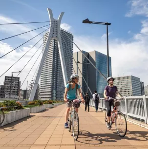 Cycling across Chuo-Ohashi Bridge in Tokyo